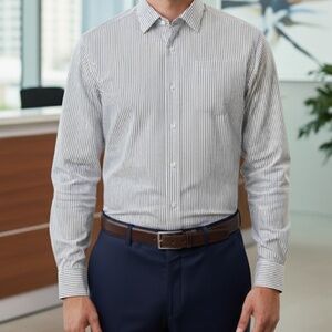 Geoffrey Beene Button Down Dress Shirt Men’s‎ 16/32-33 Pinpoint Oxford L/S Blue